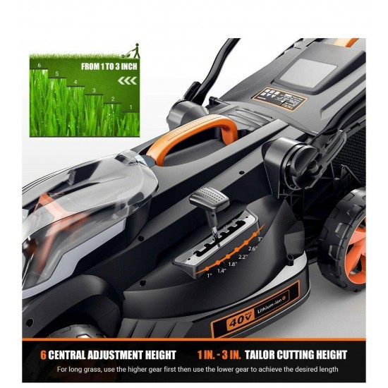 Cordless Lawn Mower, 16 Inch Brushless Lawn Mower, 50L Grass Box & Mulch Plug, 4