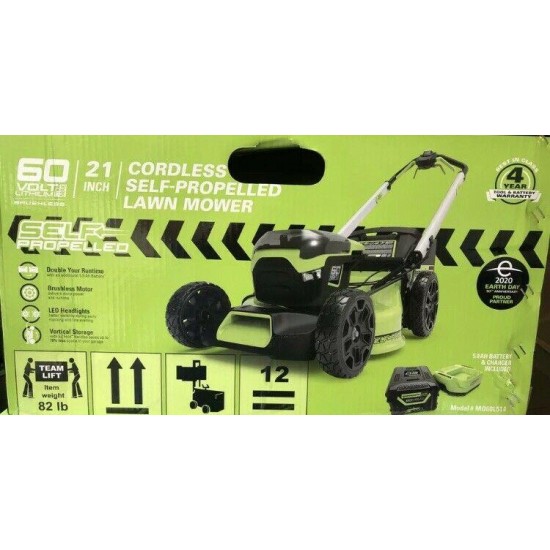 Greenworks Pro 60 Volt Cordless  Self Propelled Lawn Mower/Battery & Charger