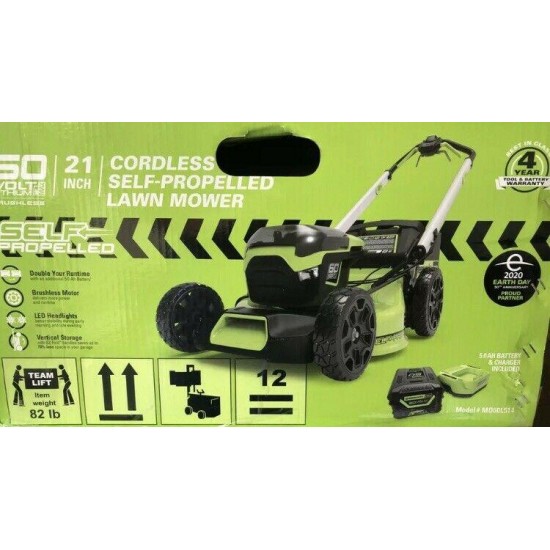 Greenworks Pro 60 Volt Cordless  Self Propelled Lawn Mower/Battery & Charger