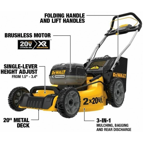 NEW DEWALT 20V MAX Brushless Electric Lawn Mower, 2 Batteries (DCMW220P2)