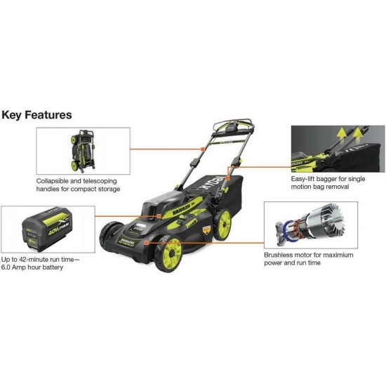 RYOBI 20 in. 40-Volt 6.0 Ah Lithium-Ion Battery Brushless Cordless Lawn Mover