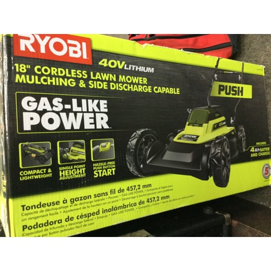 RYOBI Push Lawn Mower 18 in. 40-Volt Lithium-Ion Battery/Charge