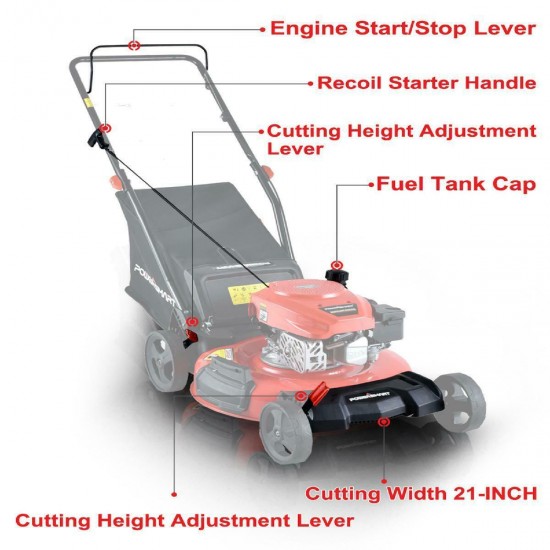 Lawn Mower Gas Push PowerSmart PS2194PR 21 3 in 1 170cc