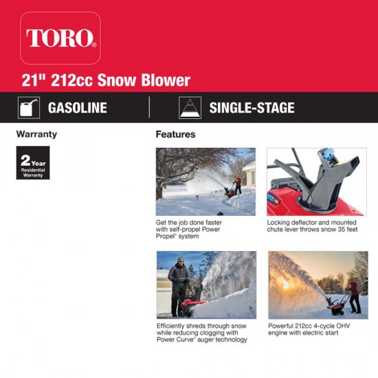 Toro Power Clear 721 E 21 In. 212 CC Single-stage W/ Electric Start Snow Blower