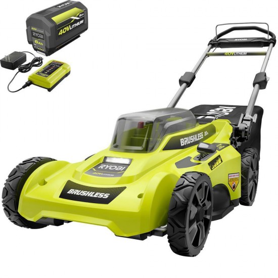 RYOBI Push Lawn Mower 20 in. 40-Volt Brushless Lithium-Ion Cordless Battery