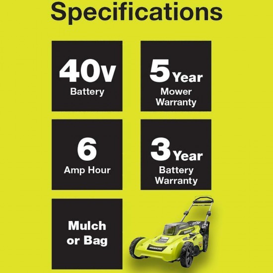 RYOBI 20in. 40-Volt Brushless Lithium-Ion Cordless Lawn Mower W/ Battery/Charge