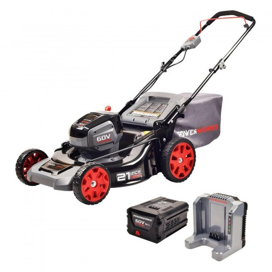 Powerworks 2503513AZ 21-inch 60V Brushless Push Mower with 5Ah Battery & Charger