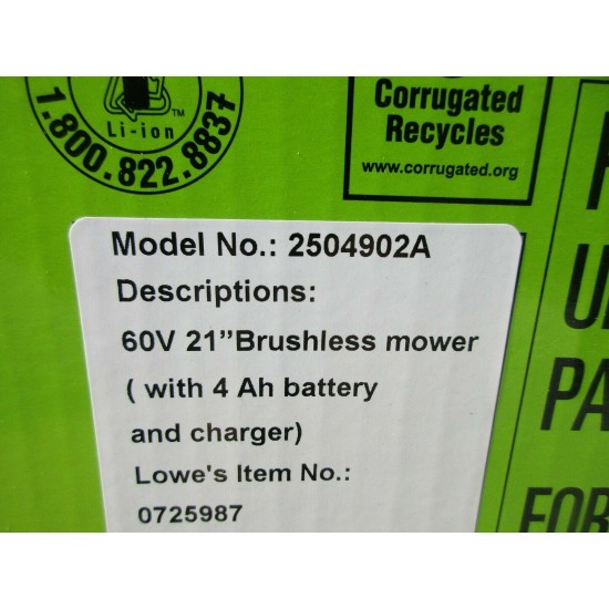 New, Greenworks Pro 60V Lithium Ion Push 21