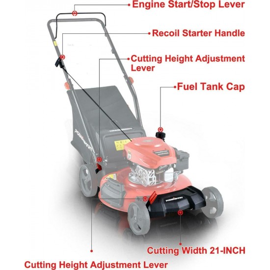 PowerSmart 21-in 3-in-1 Lawn Mower Easy Gas Push Start in Adjustable Height