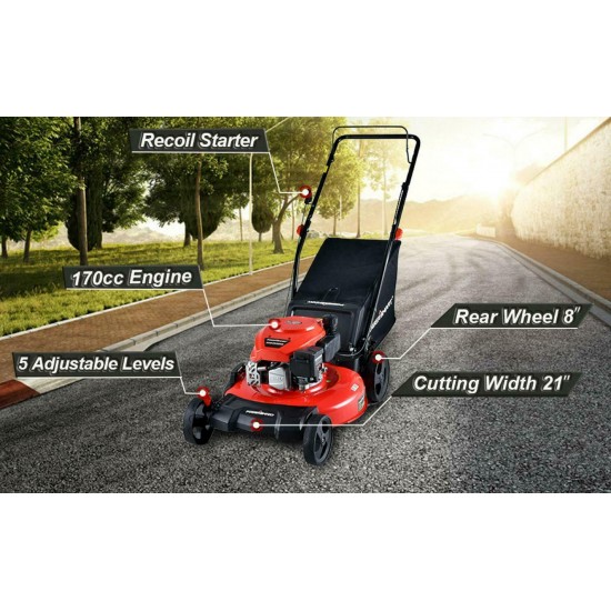 PowerSmart 21-in 3-in-1 Lawn Mower Easy Gas Push Start in Adjustable Height