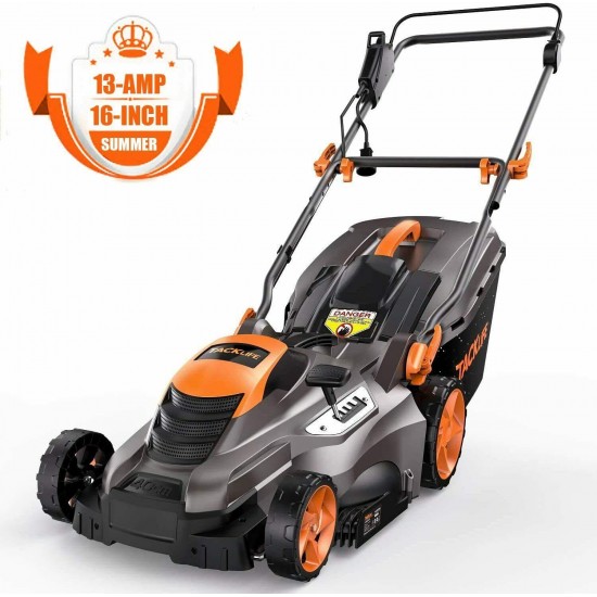 TACKLIFE Electric Lawn Mower, 16 Inch 13Amp Lawn Mower, 5 Cutting Heights, Lawn