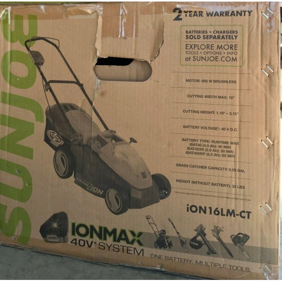 Sun Joe iON 40-Volt Cordless 16-Inch Lawn Mower w/ Brushless Motor- iON16LM BARE